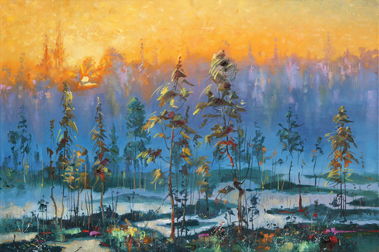  Dawn in the tundra. An oil painting on canvas. Author: Nikolay Sivenkov