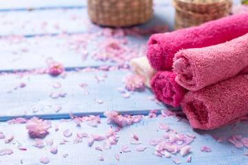 Bath towels. Spa setting.