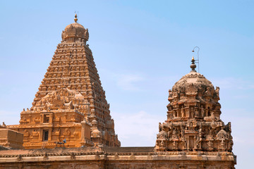 Shikharas or Vimana, Amman shrine and Brihadisvara Temple , Tanjore, Tamil Nadu