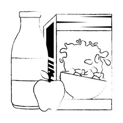 cereal box with milk bottle and apple vector illustration design