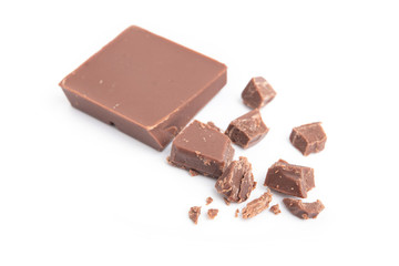 close up a chocolate bar on white background