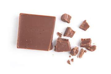 close up a chocolate bar on white background