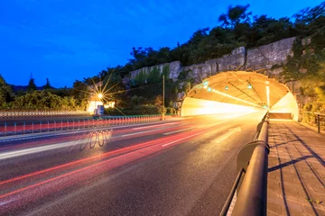 Papier Peint photo Tunnel highway road tunnel at night,traffic concept