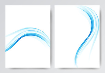 Front and back dynamic wavy flyer template design. Abstract template with blue lines in light style.