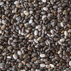 Chia seeds  Background, close up. Black Chia  Pattern. Healthy diet concept. Copy space.