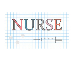 nurse word on checkered paper sheet- vector illustration