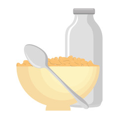 cereal dish with spoon and bottle milk vector illustration design