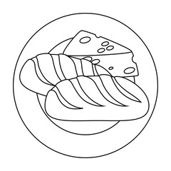 dish with cheese piece and bread vector illustration design