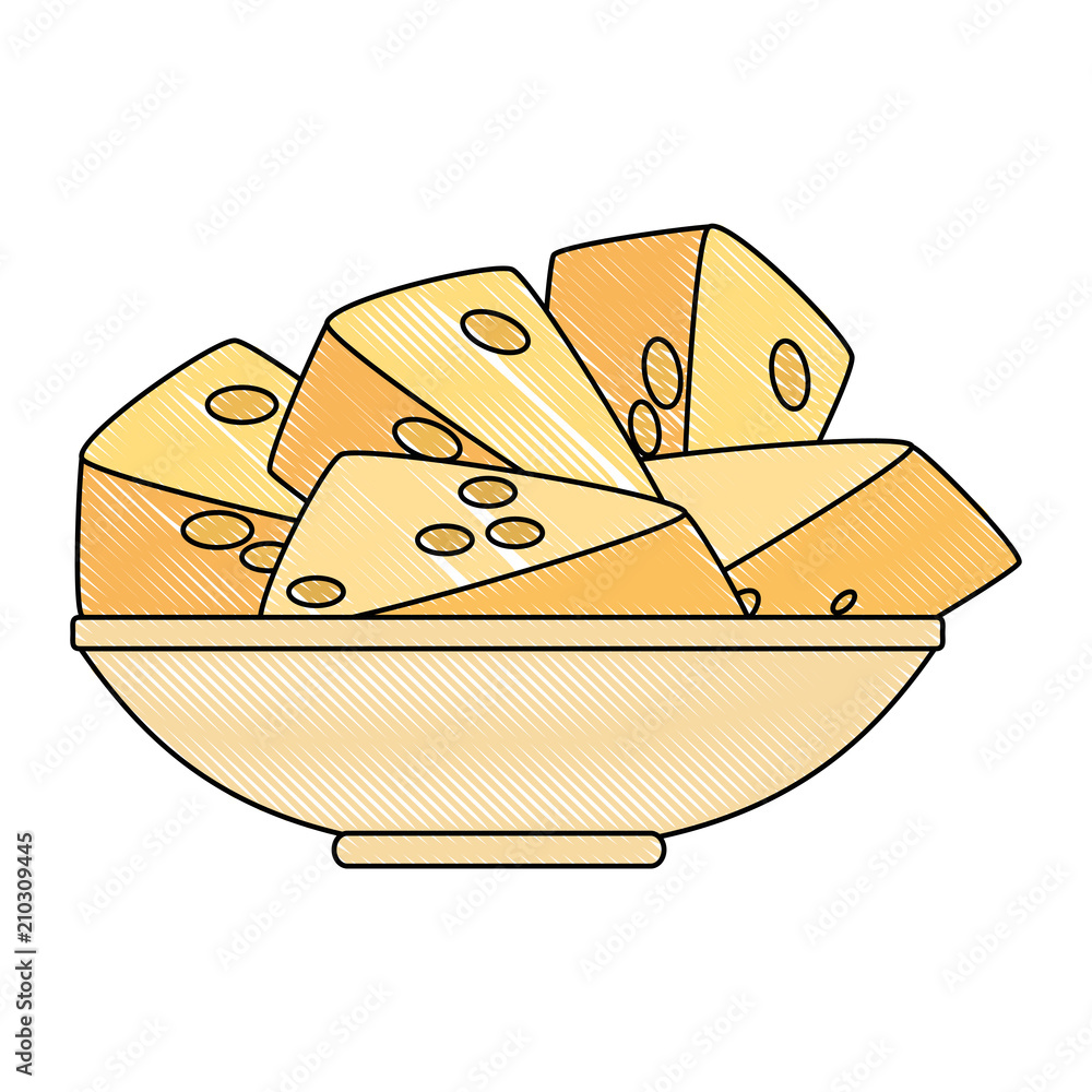 Sticker dish with cheese pieces healthy food vector illustration design