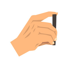 Male hand taking picture with smart phone, snapshot with smartphone vector Illustration on a white background