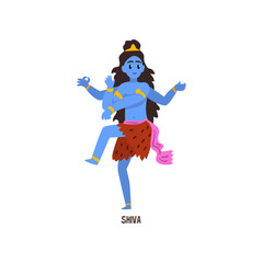 Shiva Indian God cartoon character vector Illustration on a white background