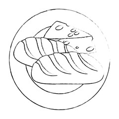 dish with cheese piece and bread vector illustration design