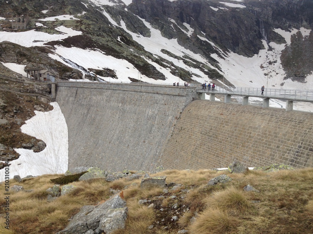 Wall mural lake campiccioli dam in piedmont, italy.