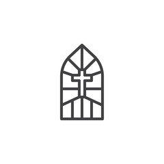 Obraz premium Church stain glass window outline icon. linear style sign for mobile concept and web design. Stained glass with cross simple line vector icon. Symbol, logo illustration. Pixel perfect vector graphics