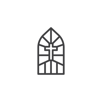 Church stain glass window outline icon. linear style sign for mobile concept and web design. Stained glass with cross simple line vector icon. Symbol, logo illustration. Pixel perfect vector graphics
