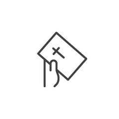 Hand give bible book outline icon. linear style sign for mobile concept and web design. Faith simple line vector icon. Preacher symbol, logo illustration. Pixel perfect vector graphics