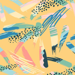 Abstract artistic seamless pattern with strokes. Trendy hand drawn textures. Modern