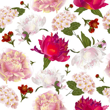 Vector botanical seamless pattern with peonies flowers.Modern floral pattern for textile, wallpaper, print, gift wrap, greeting or wedding background. Spring or summer design.