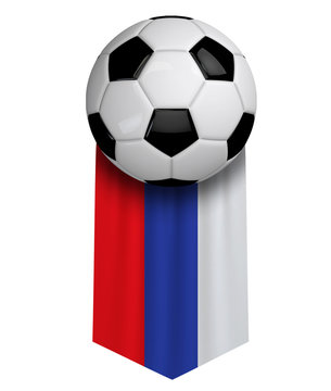 Russia soccer ball flag cloth hanging banner. 3D Rendering