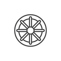 Obraz premium Wheel of Dharma outline icon. linear style sign for mobile concept and web design. Buddhism and Hinduism simple line vector icon. Dharmachakra symbol, logo illustration. Pixel perfect vector graphics