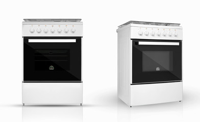 modern household kitchen oven in two review provisions on a white background. kitchen appliances....