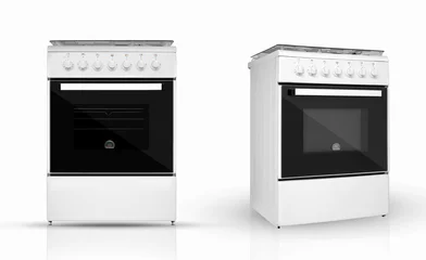 Foto op Plexiglas modern household kitchen oven in two review provisions on a white background. kitchen appliances. Isolated © warloka79