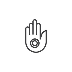Fototapeta premium Jain hand outline icon. linear style sign for mobile concept and web design. Jainism Religious simple line vector icon. Symbol, logo illustration. Pixel perfect vector graphics