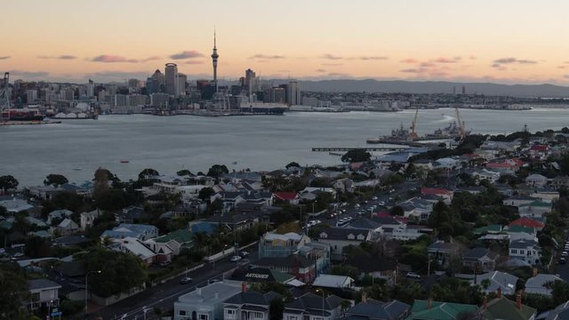 Vibrant day to night time lapse of Auckland city, New Zealand