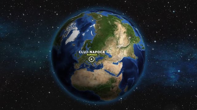 ROMANIA CLUJ NAPOCA ZOOM IN FROM SPACE