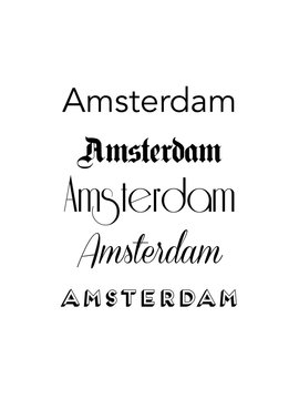 Amsterdam Text Isolated On White For Calligraphy Lettering Vector Print Template