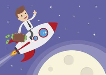 Fototapeta premium Cartoon Vector Businessman on a Rocket