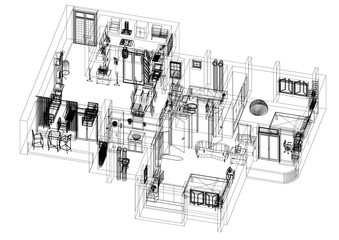 Modern Apartment Plan Architect Blueprint - isolated