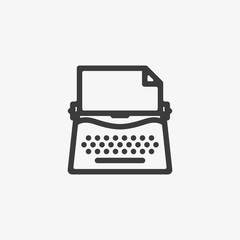 Typewriter, writer, writing, copywriting icon, vector illustration, black sign on isolated background