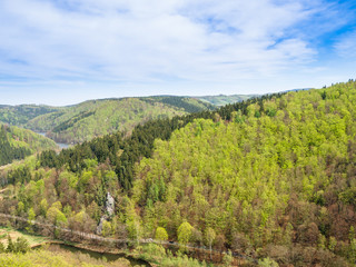 View of the Bystrzyca River, Sowie Mountains and Walbrzyskie Mountains