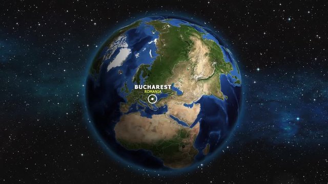 ROMANIA BUCHAREST ZOOM IN FROM SPACE