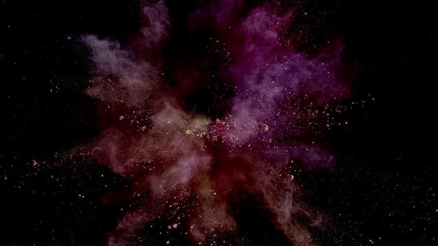 Color powder explosion isolated on black background. Shot with high speed cinema camera at 2000fps