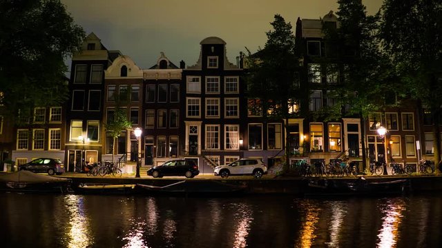 Timelapse of Amsterdam Houses near Canal