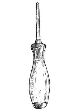 Vector artistic pen and ink drawing illustration of cross-point screwdriver.