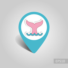 Whale tail pin map icon. Summer. Vacation
