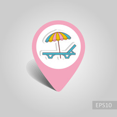 Beach chaise lounge with umbrella pin map icon