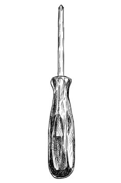 Vector artistic pen and ink drawing illustration of cross-point screwdriver.