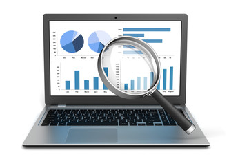 laptop and business finance graph 3d illustration