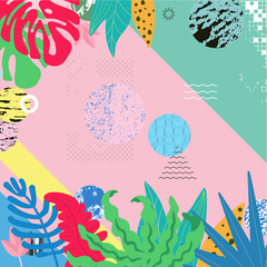 Tropical jungle leaves background. Tropical poster design. Exotic leaves, plants and branches art print. Wallpaper, fabric, textile, wrapping paper vector illustration design