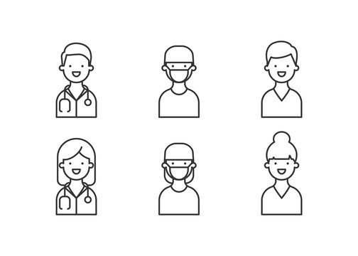 Physician, doctor, medic set of icons, male and female characters