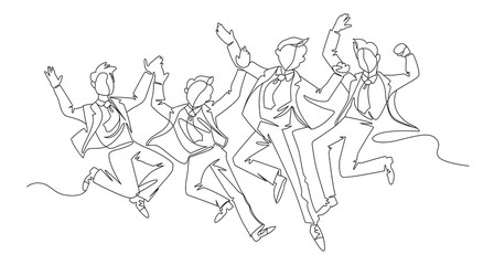 Obraz na płótnie Canvas Jumping Businessman Continuous Line Art. Successful People Celebrating. Business Teamwork Linear Concept. Vector illustration