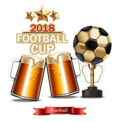 Beer mugs and Football cup winner Vector realistic. 3d mock up illustrations