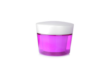 Face cream in a lavender jar with a white lid on a white background. isolated