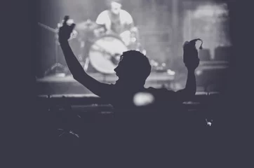Foto op Plexiglas People with raised arms partying at concert © salajean