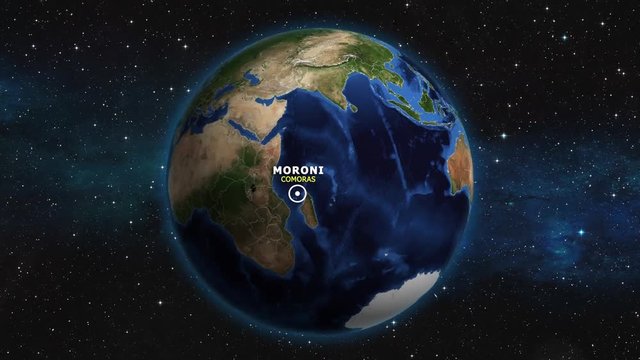 COMORAS MORONI ZOOM IN FROM SPACE