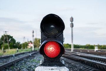 Red semaphore on the railway track